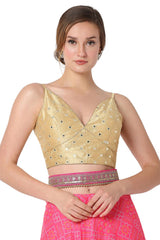 Gold Dupion Silk Embroidered Sleeveless Blouse