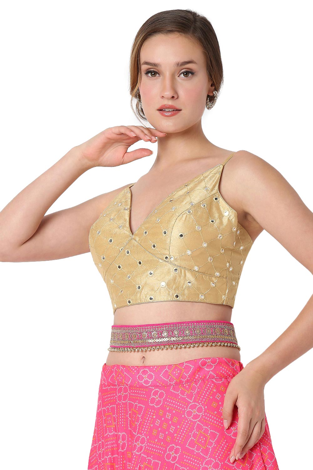 Gold Dupion Silk Embroidered Sleeveless Blouse