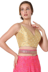 Gold Dupion Silk Embroidered Sleeveless Blouse