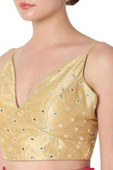 Gold Dupion Silk Embroidered Sleeveless Blouse