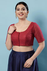 Red Net Embroidered Short Sleeves Blouse