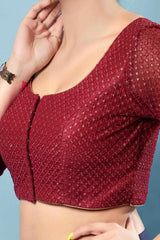 Red Net Embroidered Short Sleeves Blouse