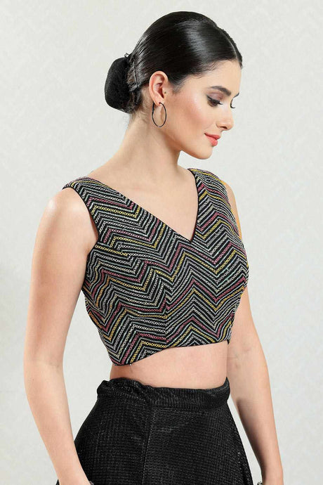 Black Silk Embroidered Sleeveless Blouse