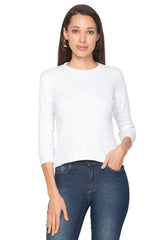 White Knitted Lycra  Solid Three-Quarter Sleeves Blouse