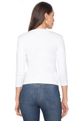 White Knitted Lycra  Solid Three-Quarter Sleeves Blouse