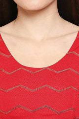 Red Cotton Lycra Solid Short Sleeves Blouse