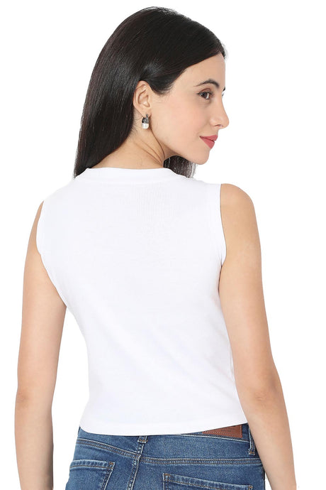 White Cotton Lycra Solid Sleeveless Blouse