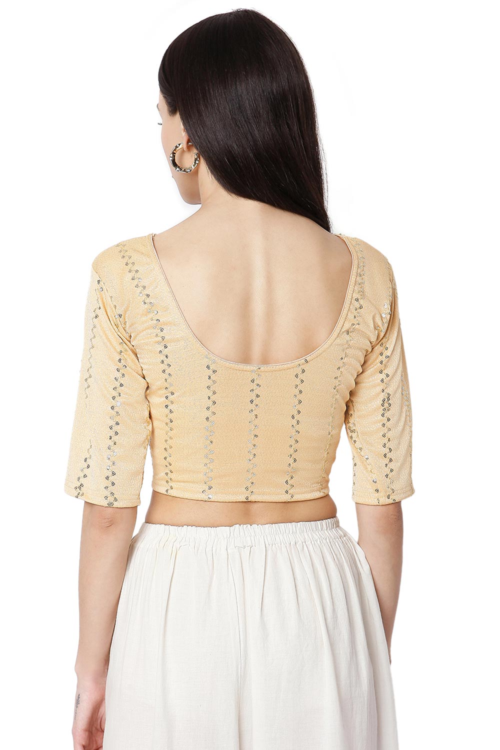 Gold Cotton Lycra Embroidered Short Sleeves Blouse