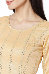 Gold Cotton Lycra Embroidered Short Sleeves Blouse