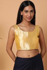 Gold Silk Blend Solid Sleeveless Blouse