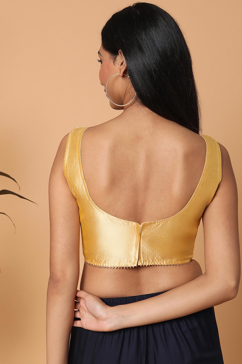 Gold Silk Blend Solid Sleeveless Blouse