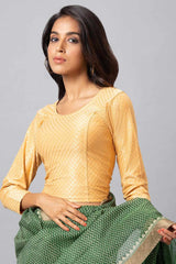 Gold Cotton Lycra Woven Design Long Sleeves Blouse