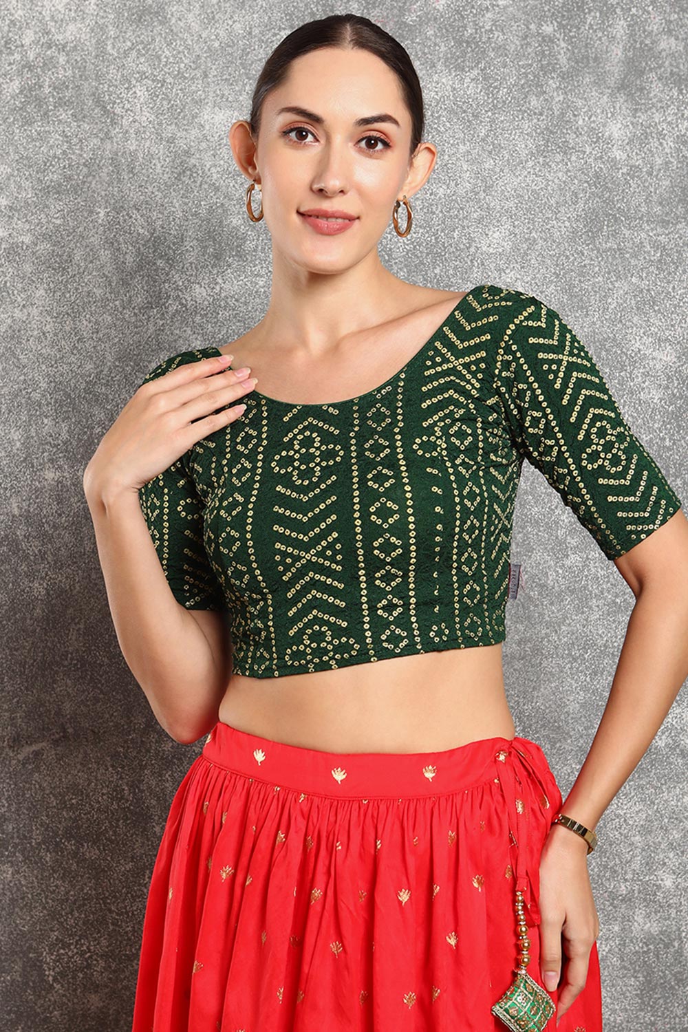 Green Cotton Printed Short Sleeves Blouse