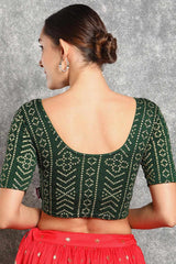 Green Cotton Printed Short Sleeves Blouse