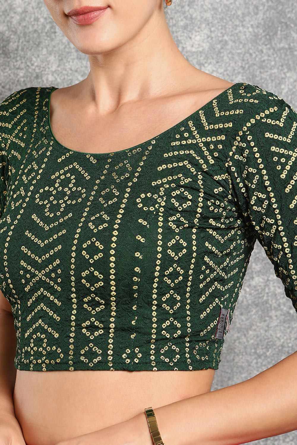 Green Cotton Printed Short Sleeves Blouse