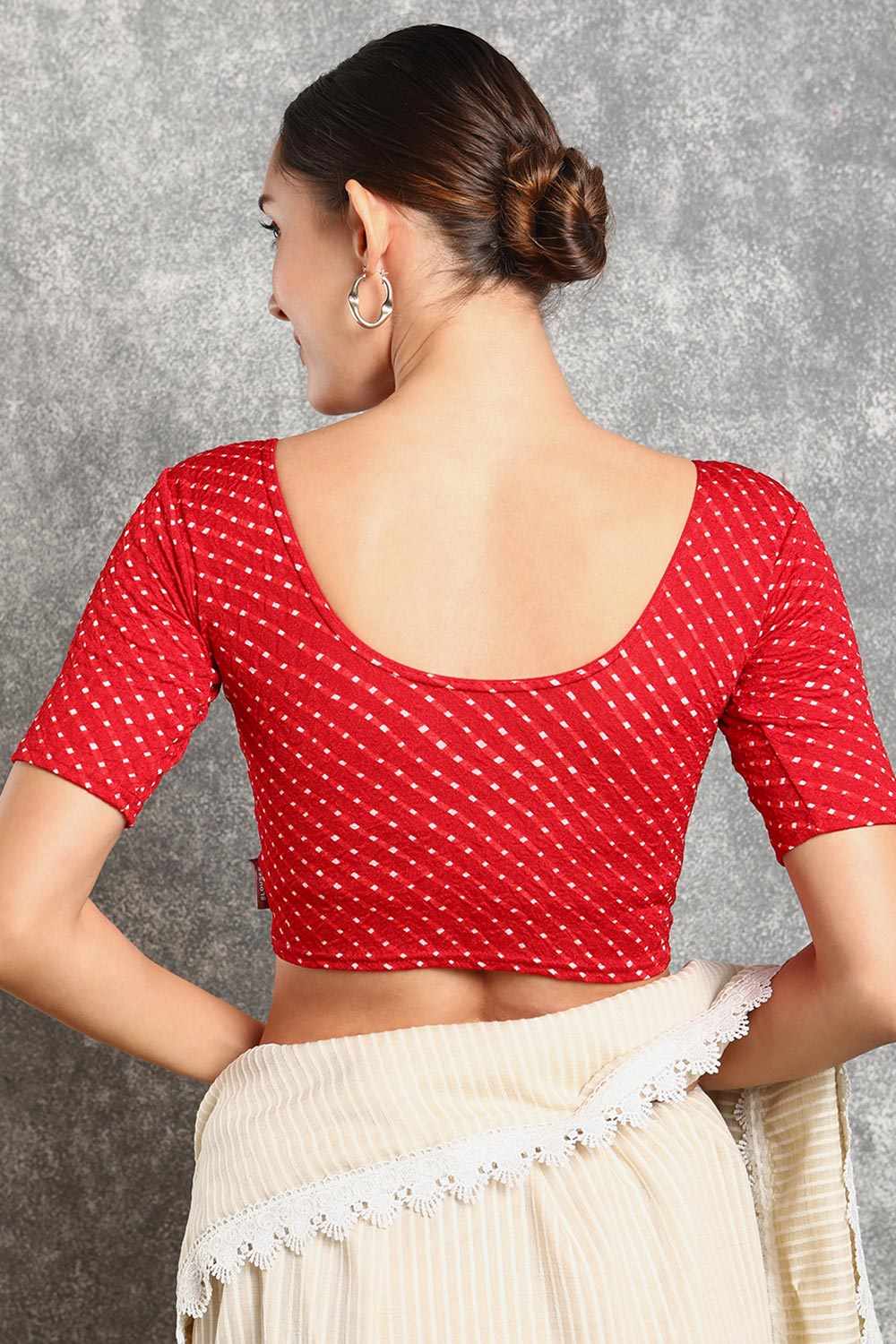 Red Cotton Printed Short Sleeves Blouse