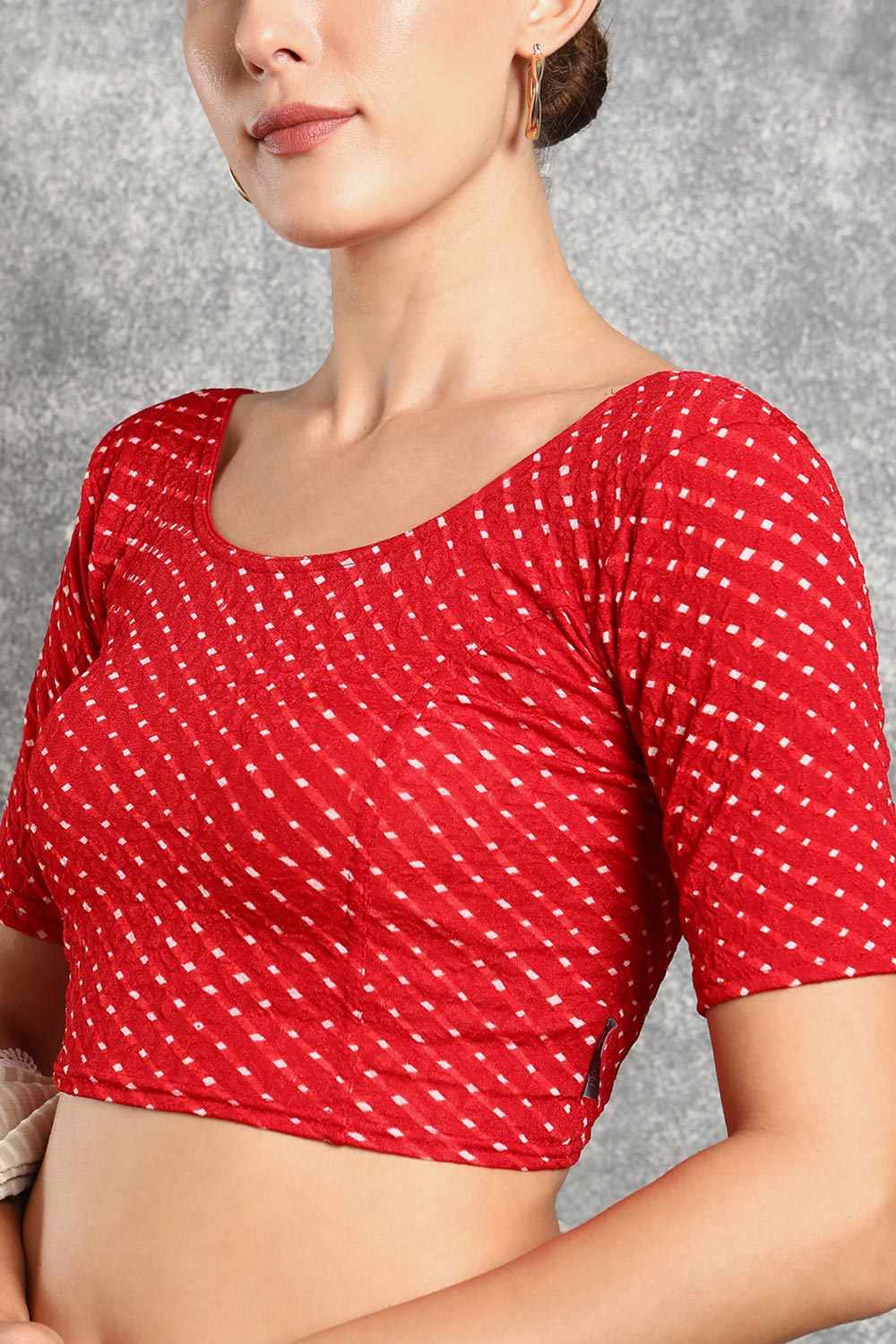 Red Cotton Printed Short Sleeves Blouse