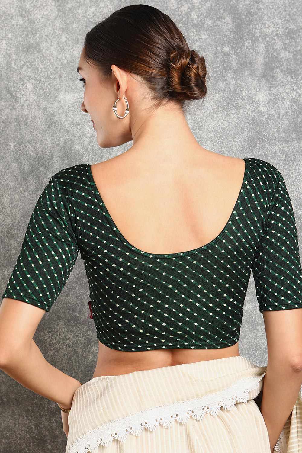 Bottel Green Cotton Printed Short Sleeves Blouse