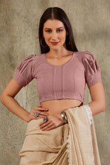 Mauve Cotton Woven Design Short Sleeves Blouse