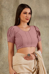 Mauve Cotton Woven Design Short Sleeves Blouse