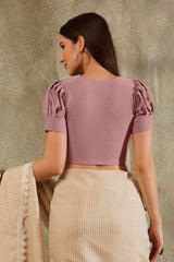 Mauve Cotton Woven Design Short Sleeves Blouse