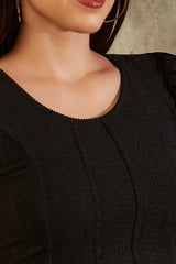 Black Cotton Woven Design Short Sleeves Blouse