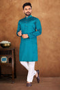 Buy Men's Teal Art Silk Self Design  Kurta Pyjama Set Online