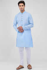 Light Blue Cotton Mandarin Collar Kurta Pajama Set