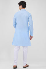 Light Blue Cotton Mandarin Collar Kurta Pajama Set