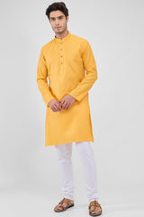 Orange Cotton Mandarin Collar Kurta Pajama Set