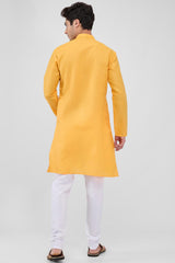 Orange Cotton Mandarin Collar Kurta Pajama Set