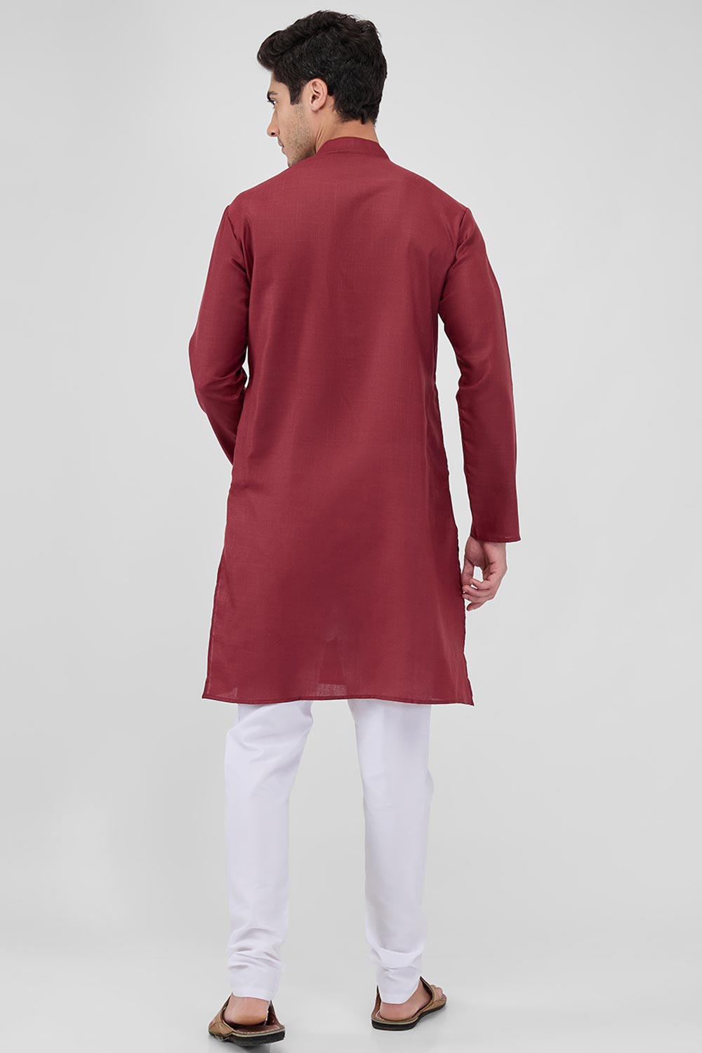 Maroon Cotton Mandarin Collar Kurta Pajama Set