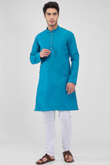 Blue Cotton Mandarin Collar Kurta Pajama Set