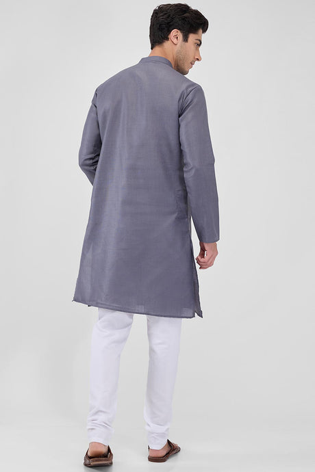 Grey Cotton Mandarin Collar Kurta Pajama Set