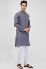 Grey Cotton Mandarin Collar Kurta Pajama Set