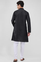 Black Cotton Mandarin Collar Kurta Pajama Set