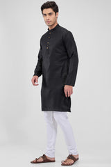 Black Cotton Mandarin Collar Kurta Pajama Set