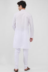 White Cotton Mandarin Collar Kurta Pajama Set