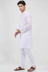 White Cotton Mandarin Collar Kurta Pajama Set