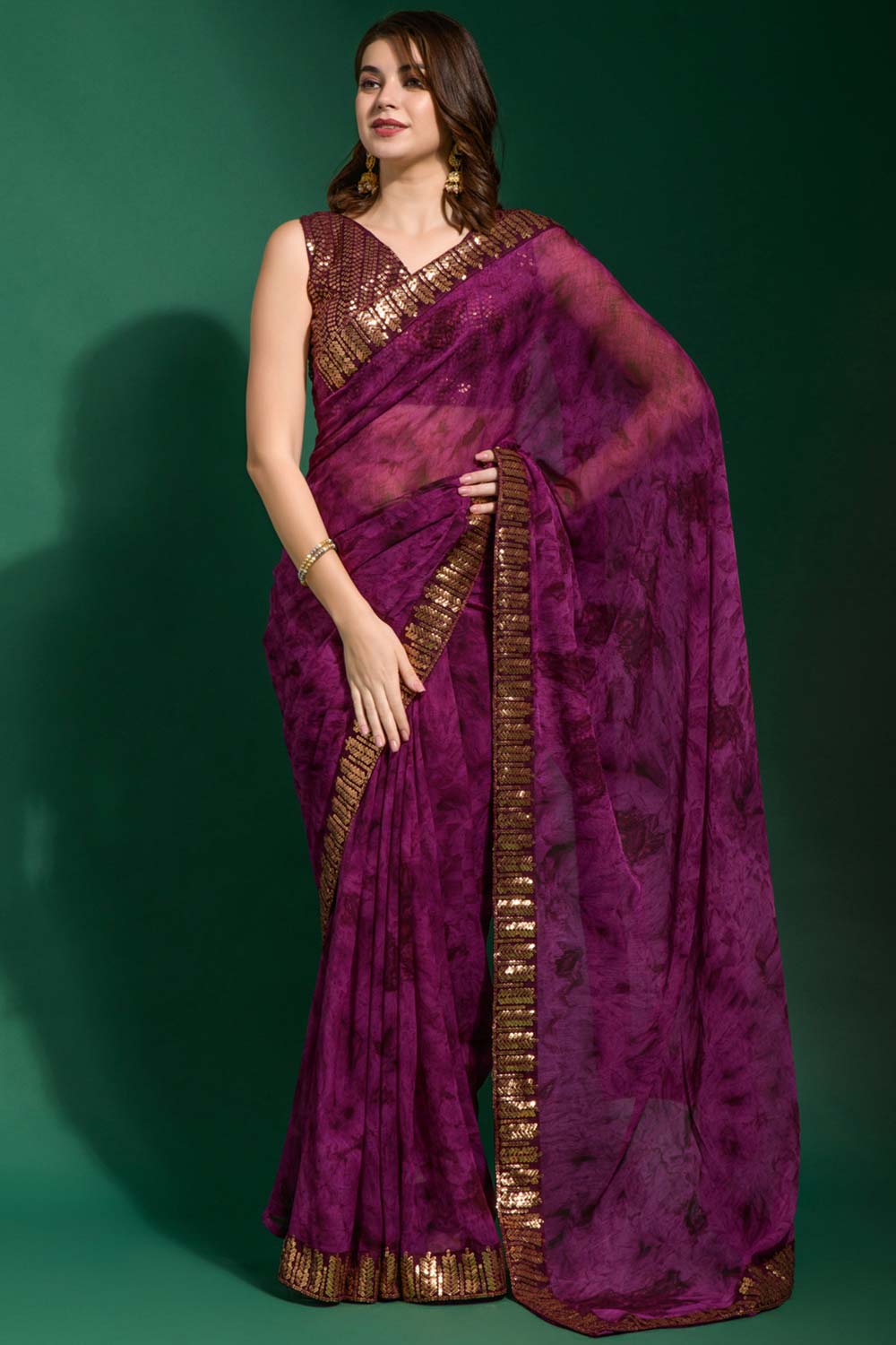 Suri Violet Chiffon Sequins Saree