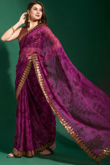 Suri Violet Chiffon Sequins Saree