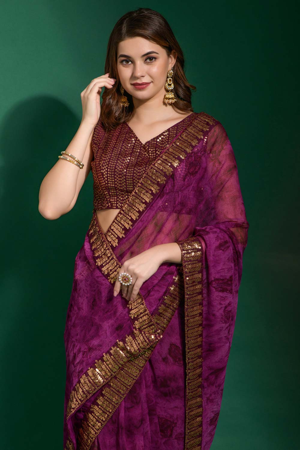 Suri Violet Chiffon Sequins Saree