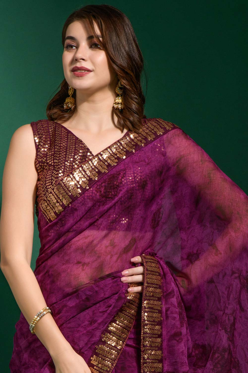 Suri Violet Chiffon Sequins Saree