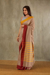 Beige Cotton Solid Saree