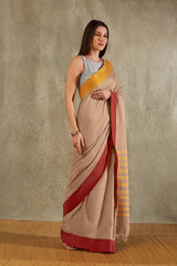 Beige Cotton Solid Saree