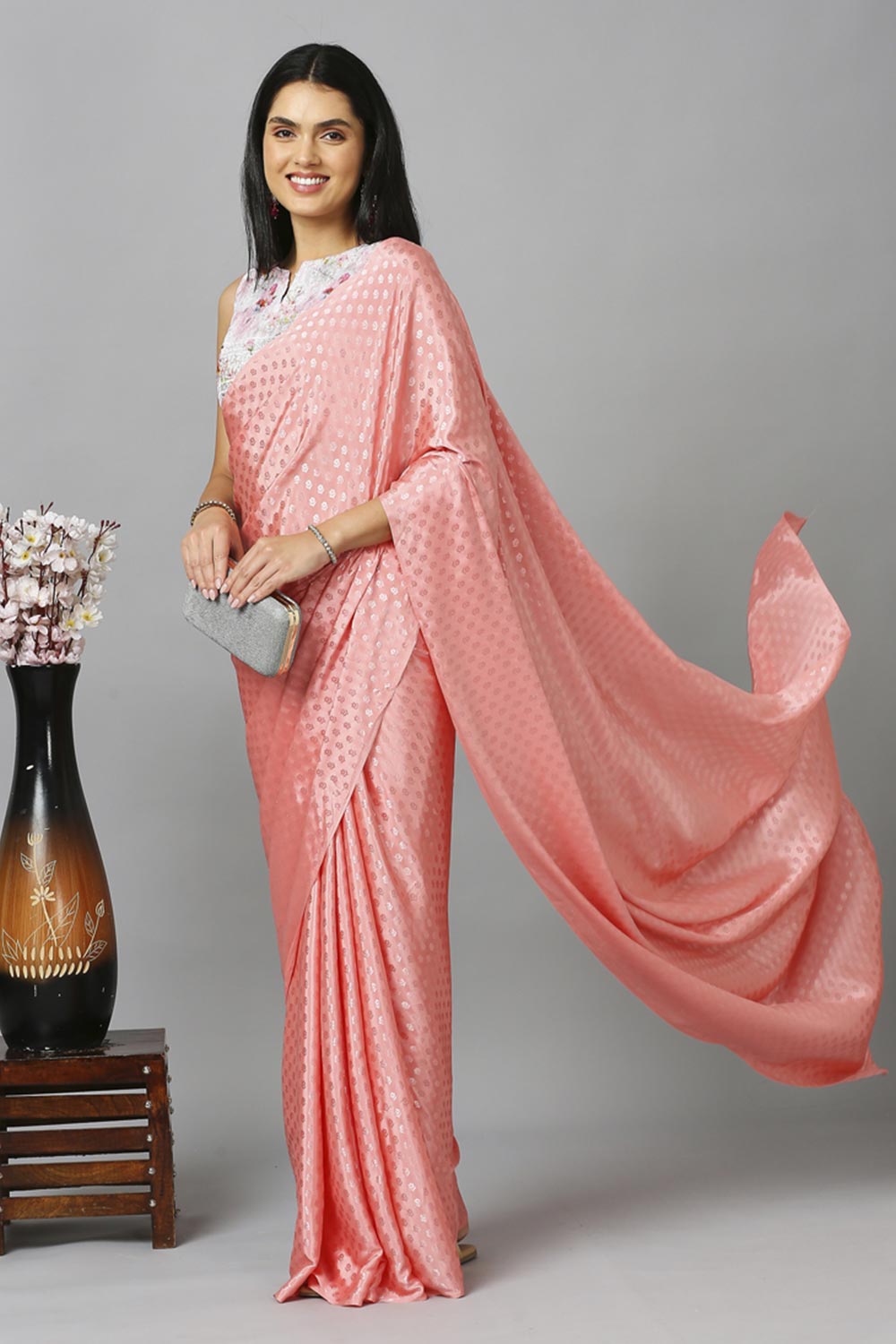 Baby Pink Chiffon Resham Embroidery Party Wear Designer Saree