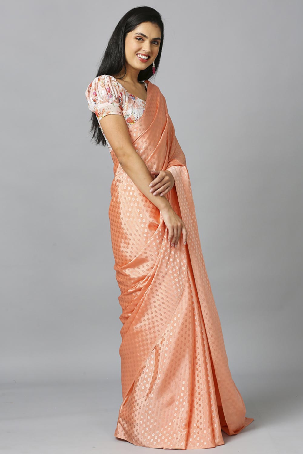 Peach Chiffon Resham Embroidery Party Wear Designer Saree