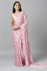 Baby Pink Chiffon Resham Embroidery Party Wear Designer Saree