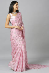 Baby Pink Chiffon Resham Embroidery Party Wear Designer Saree