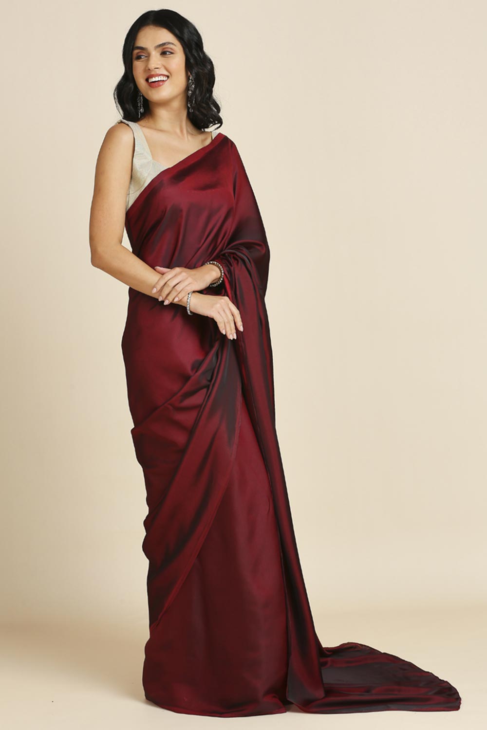 Dark Maroon Silk Tie Dye Party Wear Designer Saree